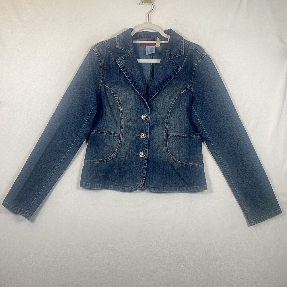 YMI Y2K Denim Jacket Womens XL Stretch Tailored Blazer Style Vented Back